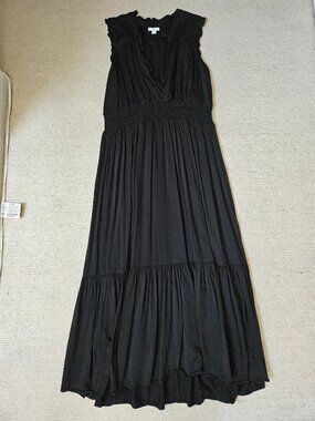 J. Jill Sleeveless Midi or Maxi Dress Black Large L - Viscose - Tiered Ruffles